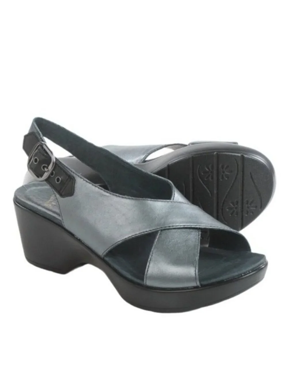 Dansko Jacinda Cross Strap Slingback Sandals Leather Silver Womens 38